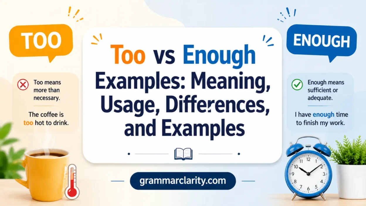 Too vs Enough Examples: Meaning, Usage, Differences, and Examples